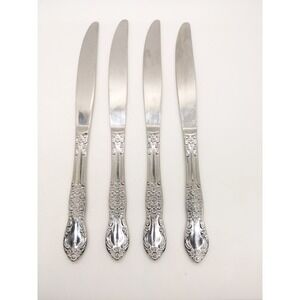 Northland Carolina Dinner Knives 8.5" Silver Set of 4 Floral Stainless Steel